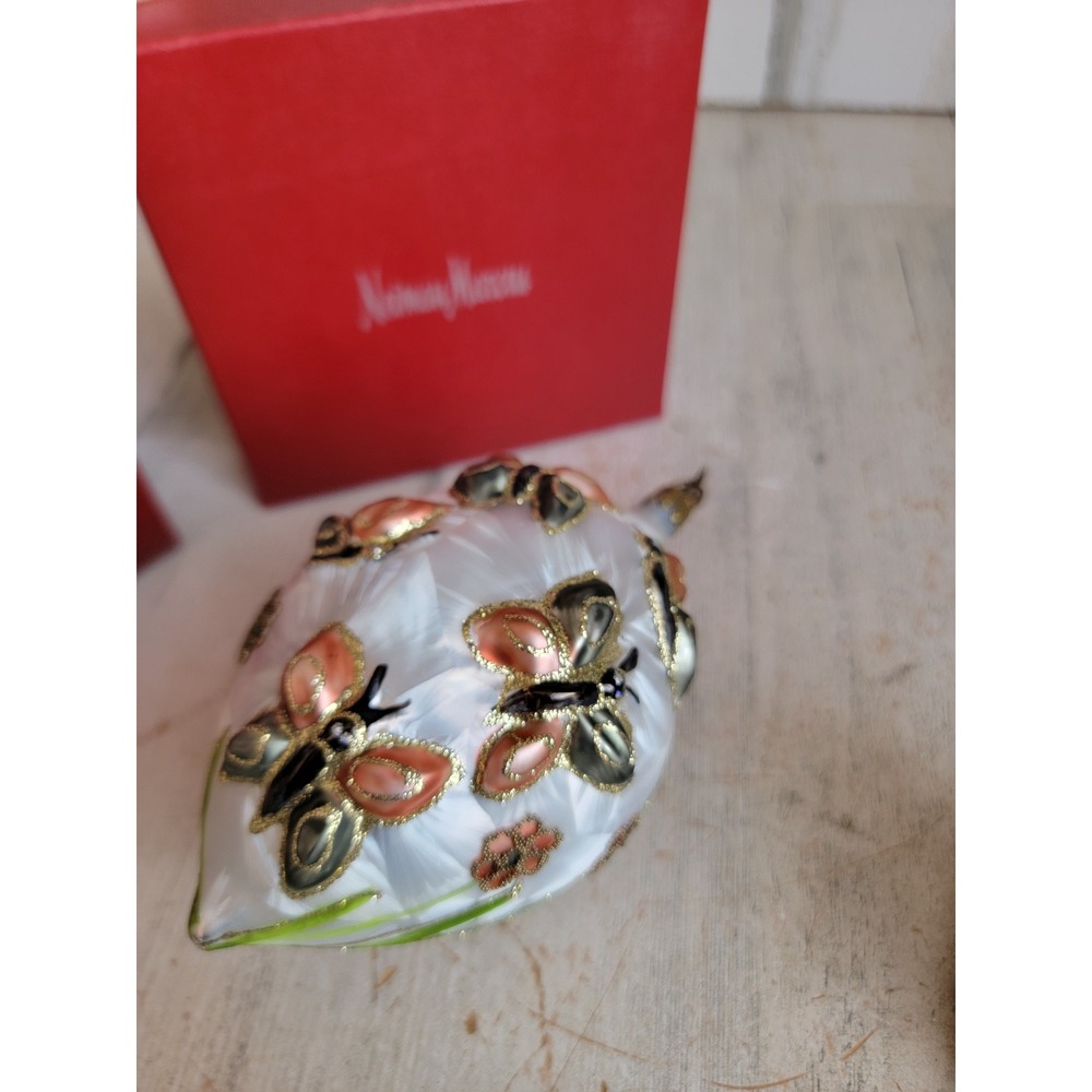 Neiman Marcus butterfly vintage glass ornament Xmas bug glitter home